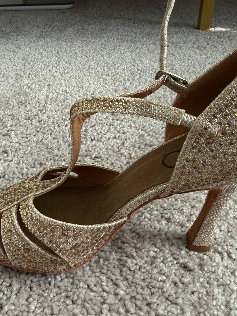 Bakers Gold Rhinestone T-Strap Peep-Toe Heels